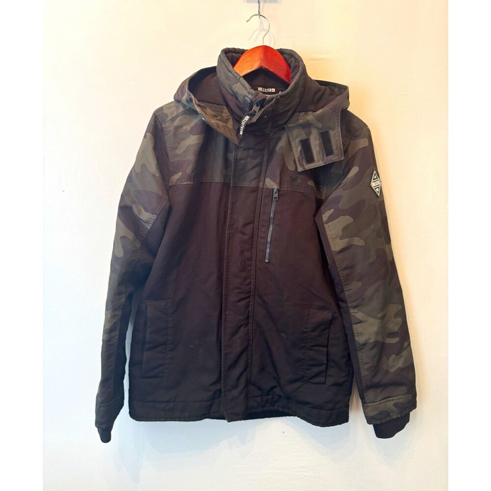 Hollister All-Weather Mens Camo Hooded Zip Lined Parka Stand-Up Collar Sz S